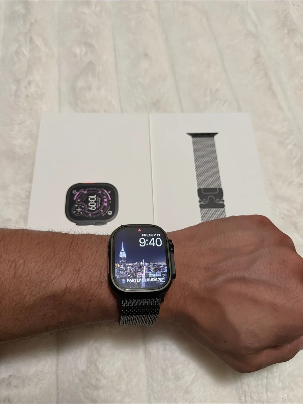 Apple Watch Ultra 3 49mm Titanium Case with Black Milanese Loop